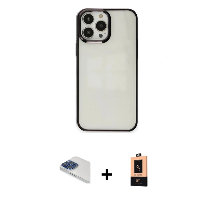 MARSİLYAN™- iPhone 13 Pro Max Kılıf Doruk Doku Prime - Şeffaf Maxco Cam Ekran Koruyucu + Pers Alüminyum Kamera Lens - LT