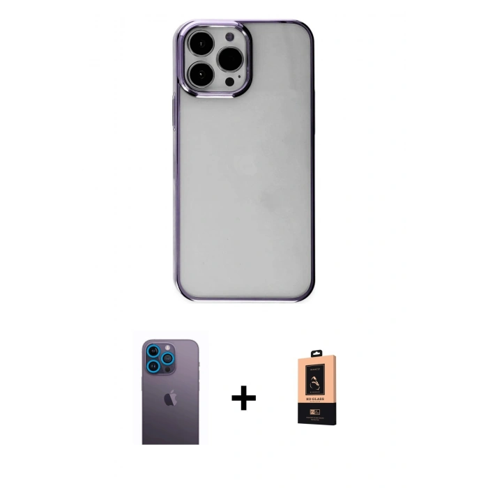 MARSİLYAN™- iPhone 13 Pro Max Kılıf Doruk Doku Prime - Şeffaf Maxco Cam Ekran Koruyucu + Neon Fosforlu Kamera Lens - MI