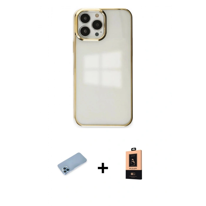 MARSİLYAN™- iPhone 13 Pro Max Kılıf Doruk Doku Prime - Şeffaf Maxco Cam Ekran Koruyucu + Shine Kamera Lens Koruma Cam - MI