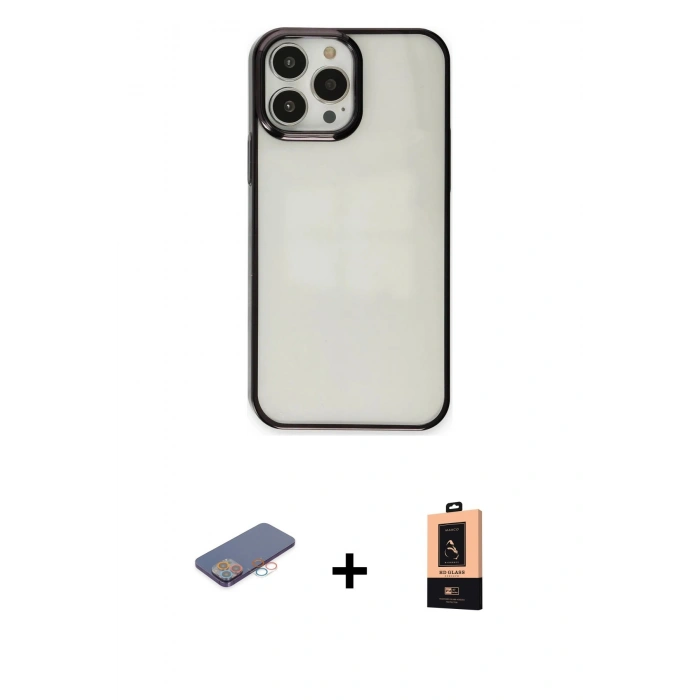 MARSİLYAN™- iPhone 13 Pro Max Kılıf Doruk Doku Prime - Şeffaf Maxco Cam Ekran Koruyucu + Renkli Kamera Lens Koruma Cam - PE