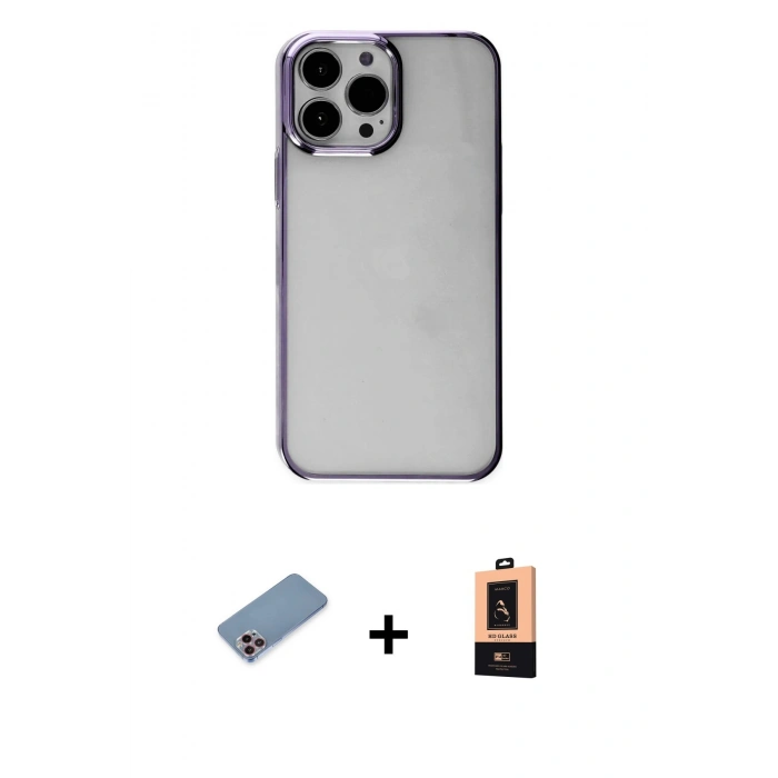 MARSİLYAN™- iPhone 13 Pro Max Kılıf Doruk Doku Prime - Şeffaf Maxco Cam Ekran Koruyucu + Pembe Shine Kamera Lens Koruma Cam
