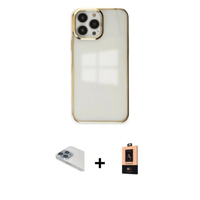 MARSİLYAN™- iPhone 13 Pro Max Kılıf Doruk Doku Prime - Şeffaf Maxco Cam Ekran Koruyucu + Pers Alüminyum Kamera Lens - SABE