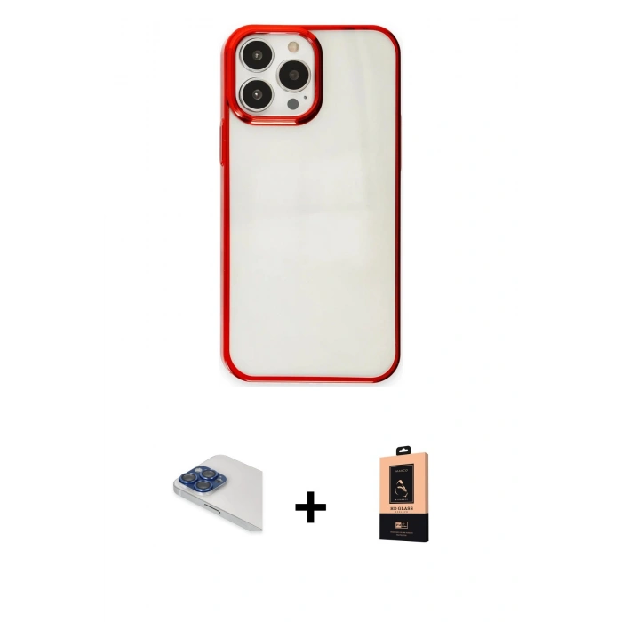 MARSİLYAN™- iPhone 13 Pro Max Kılıf Doruk Doku Prime - Şeffaf Maxco Cam Ekran Koruyucu + Pers Alüminyum Kamera Lens - LT