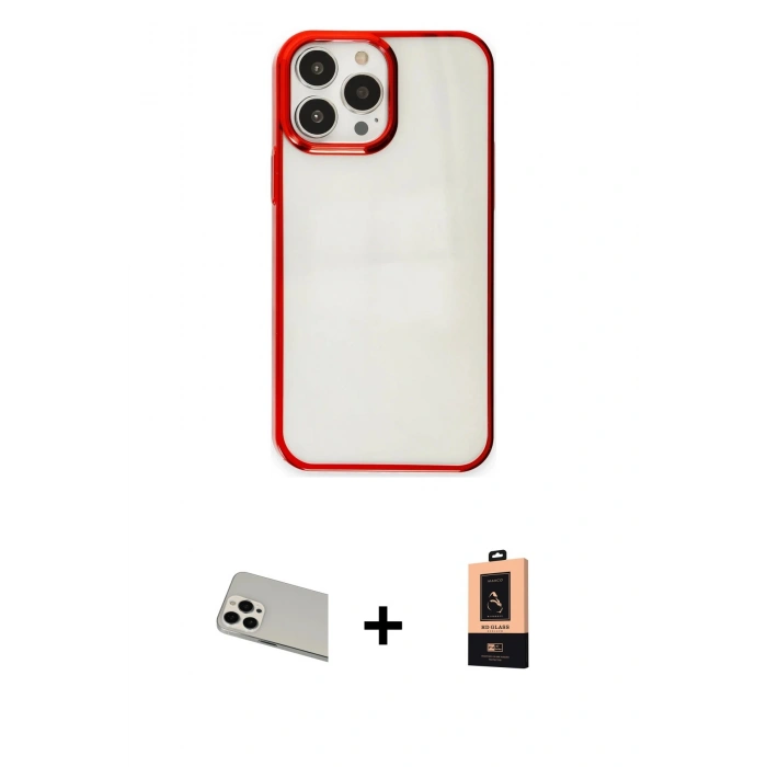 MARSİLYAN™- iPhone 13 Pro Max Kılıf Doruk Doku Prime - Şeffaf Maxco Cam Ekran Koruyucu + Rainbow Kamera Lens Koruma Cam - BZ
