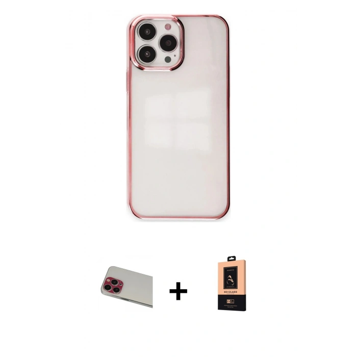 MARSİLYAN™- iPhone 13 Pro Max Kılıf Doruk Doku Prime - Şeffaf Maxco Cam Ekran Koruyucu + Rainbow Kamera Lens Koruma Cam - KI