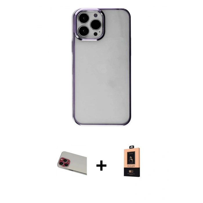 MARSİLYAN™- iPhone 13 Pro Max Kılıf Doruk Doku Prime - Şeffaf Maxco Cam Ekran Koruyucu + Rainbow Kamera Lens Koruma Cam - KI