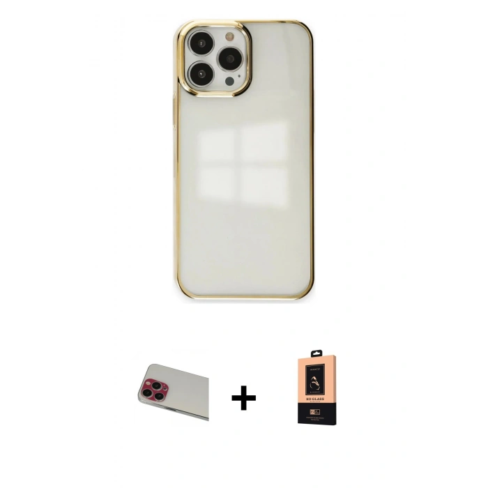 MARSİLYAN™- iPhone 13 Pro Max Kılıf Doruk Doku Prime - Şeffaf Maxco Cam Ekran Koruyucu + Rainbow Kamera Lens Koruma Cam - KI