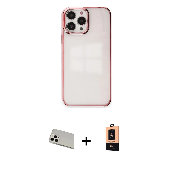 MARSİLYAN™- iPhone 13 Pro Max Kılıf Doruk Doku Prime - Şeffaf Maxco Cam Ekran Koruyucu + Rainbow Kamera Lens Koruma Cam - BZ