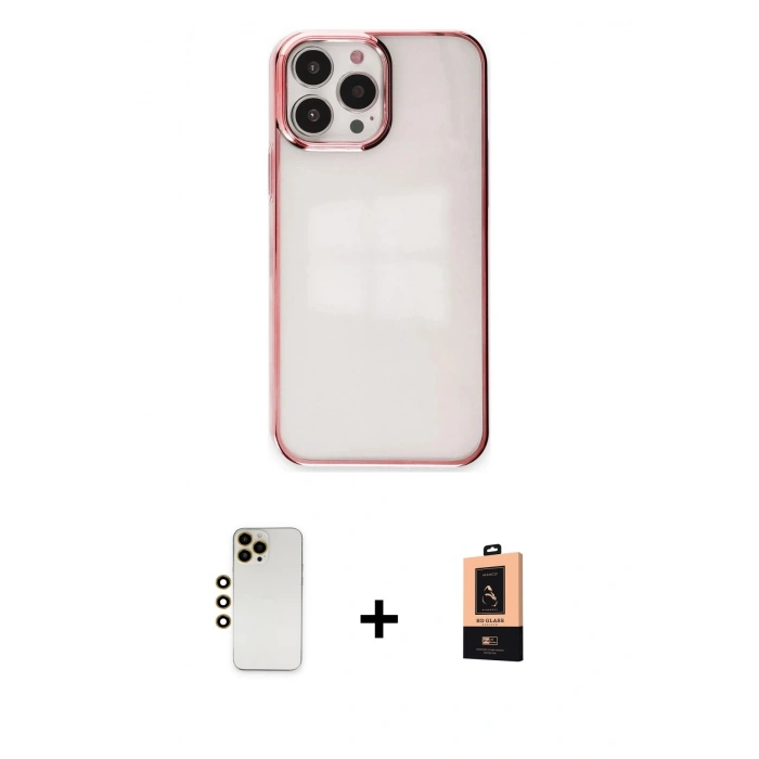 MARSİLYAN™- iPhone 13 Pro Max Kılıf Doruk Doku Prime - Şeffaf Maxco Cam Ekran Koruyucu + Shine Kamera Lens - GD