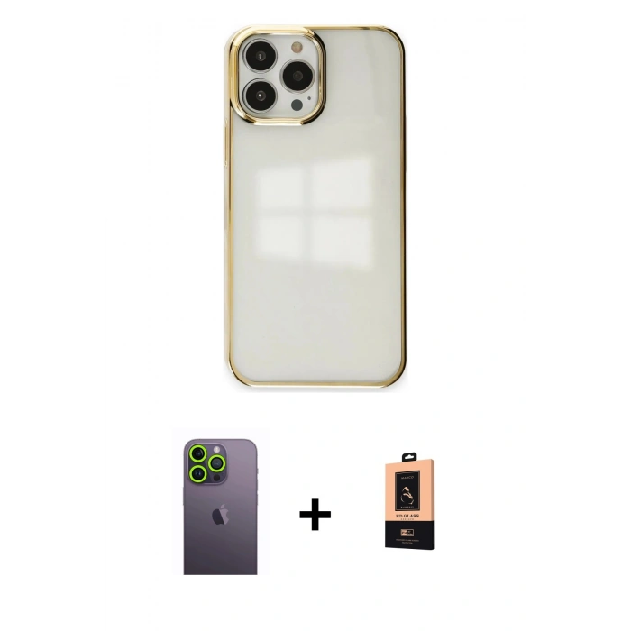 MARSİLYAN™- iPhone 13 Pro Max Kılıf Doruk Doku Prime - Şeffaf Maxco Cam Ekran Koruyucu + Neon Fosforlu Kamera Lens - YL