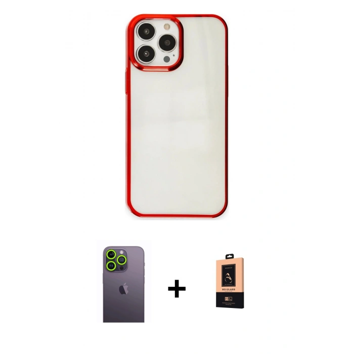 MARSİLYAN™- iPhone 13 Pro Max Kılıf Doruk Doku Prime - Şeffaf Maxco Cam Ekran Koruyucu + Neon Fosforlu Kamera Lens - YL