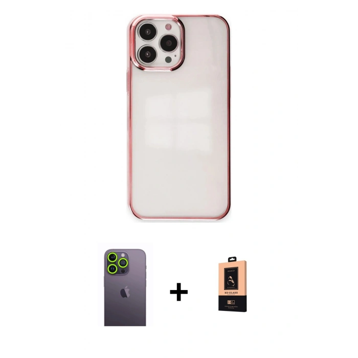 MARSİLYAN™- iPhone 13 Pro Max Kılıf Doruk Doku Prime - Şeffaf Maxco Cam Ekran Koruyucu + Neon Fosforlu Kamera Lens - YL