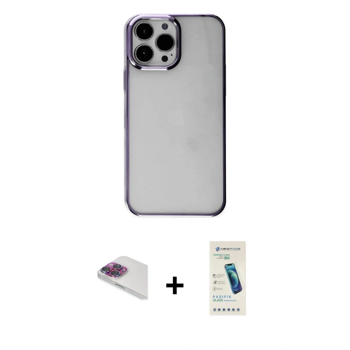 MARSİLYAN™- iPhone 13 Pro Max Kılıf Doruk Doku Prime - Şeffaf Pasifik Cam Ekran Koruyucu + Pers Alüminyum Kamera Lens - GI