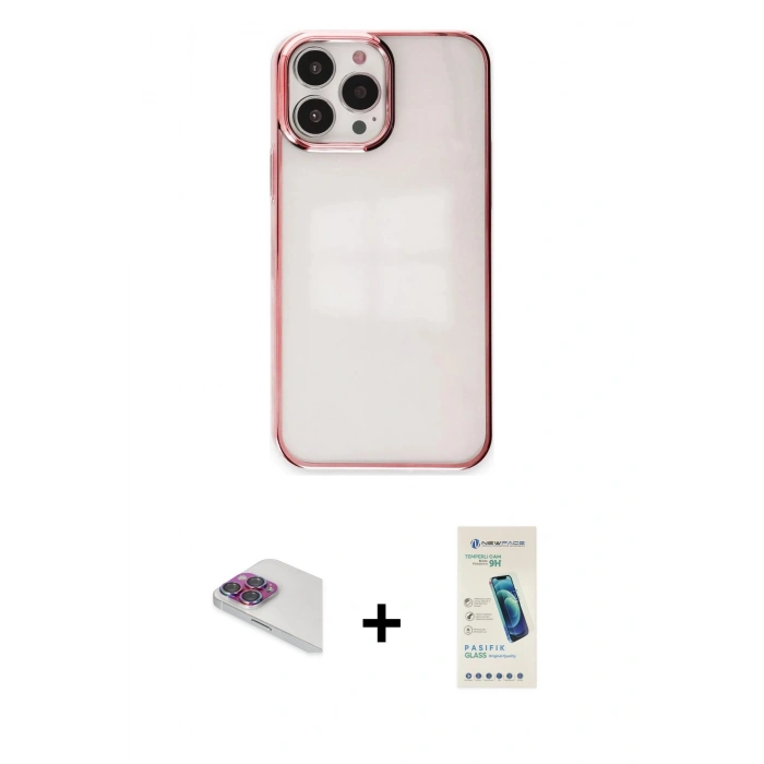 MARSİLYAN™- iPhone 13 Pro Max Kılıf Doruk Doku Prime - Şeffaf Pasifik Cam Ekran Koruyucu + Pers Alüminyum Kamera Lens - GI