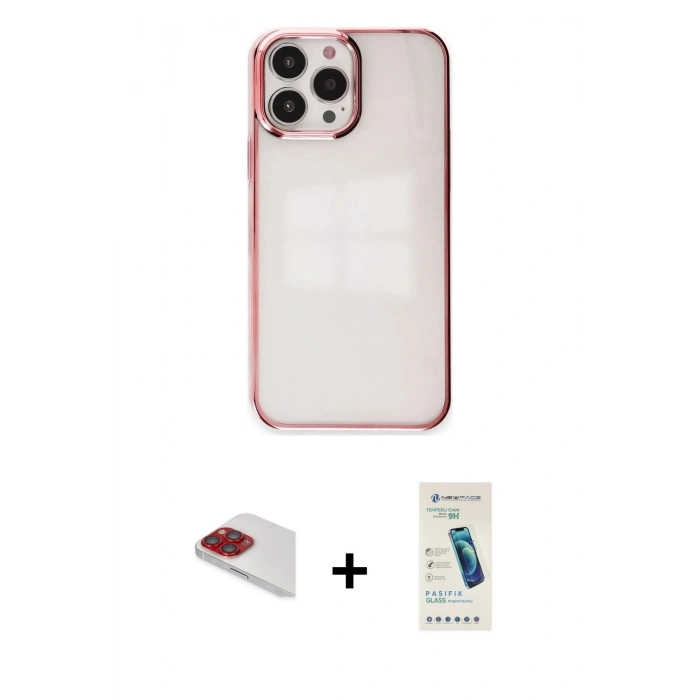 MARSİLYAN™- iPhone 13 Pro Max Kılıf Doruk Doku Prime - Şeffaf Pasifik Cam Ekran Koruyucu + Pers Alüminyum Kamera Lens - KI