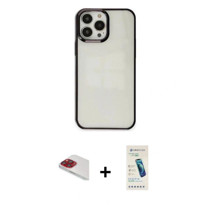 MARSİLYAN™- iPhone 13 Pro Max Kılıf Doruk Doku Prime - Şeffaf Pasifik Cam Ekran Koruyucu + Pers Alüminyum Kamera Lens - KI