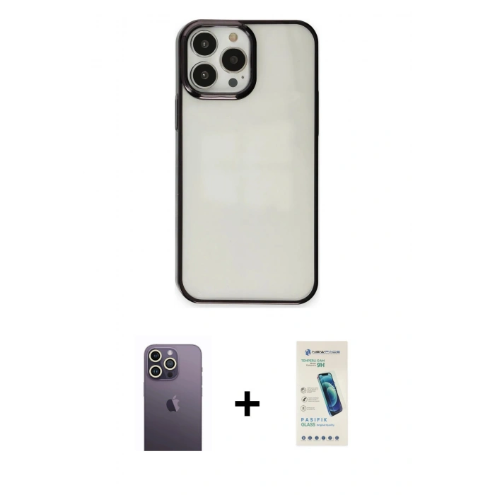 MARSİLYAN™- iPhone 13 Pro Max Kılıf Doruk Doku Prime - Şeffaf Pasifik Cam Ekran Koruyucu + Neon Fosforlu Kamera Lens - BZ