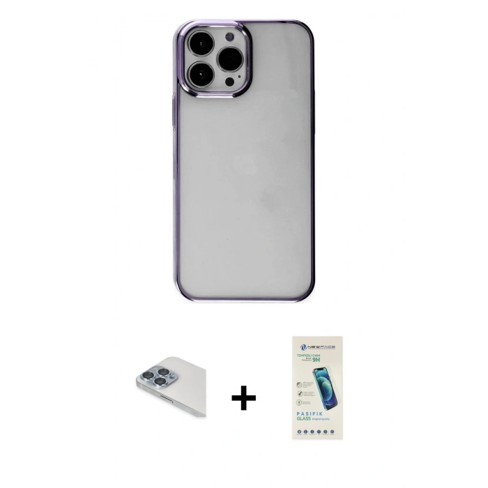 MARSİLYAN™- iPhone 13 Pro Max Kılıf Doruk Doku Prime - Şeffaf Pasifik Cam Ekran Koruyucu + Pers Alüminyum Kamera Lens - SABE