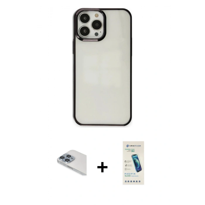 MARSİLYAN™- iPhone 13 Pro Max Kılıf Doruk Doku Prime - Şeffaf Pasifik Cam Ekran Koruyucu + Pers Alüminyum Kamera Lens - SABE