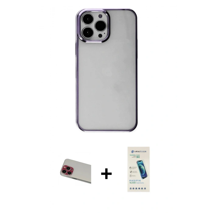 MARSİLYAN™- iPhone 13 Pro Max Kılıf Doruk Doku Prime - Şeffaf Pasifik Cam Ekran Koruyucu + Rainbow Kamera Lens Koruma Cam - KI