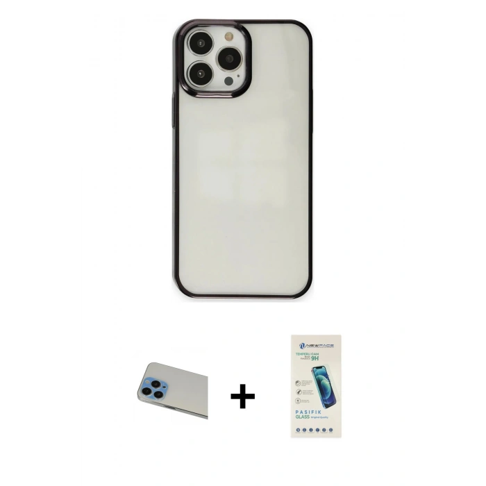 MARSİLYAN™- iPhone 13 Pro Max Kılıf Doruk Doku Prime - Şeffaf Pasifik Cam Ekran Koruyucu + Rainbow Kamera Lens Koruma Cam - MI