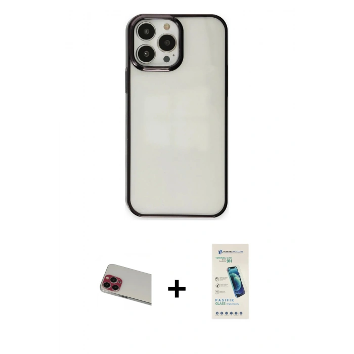 MARSİLYAN™- iPhone 13 Pro Max Kılıf Doruk Doku Prime - Şeffaf Pasifik Cam Ekran Koruyucu + Rainbow Kamera Lens Koruma Cam - KI