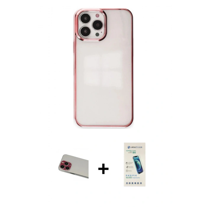 MARSİLYAN™- iPhone 13 Pro Max Kılıf Doruk Doku Prime - Şeffaf Pasifik Cam Ekran Koruyucu + Rainbow Kamera Lens Koruma Cam - KI