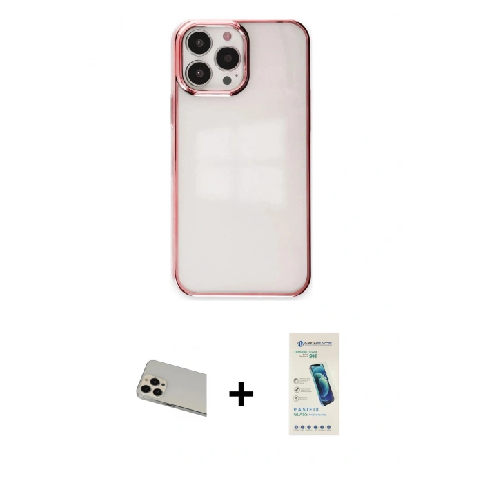 MARSİLYAN™- iPhone 13 Pro Max Kılıf Doruk Doku Prime - Şeffaf Pasifik Cam Ekran Koruyucu + Rainbow Kamera Lens Koruma Cam - REGD