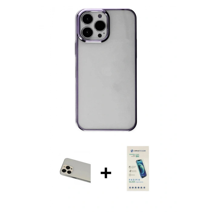 MARSİLYAN™- iPhone 13 Pro Max Kılıf Doruk Doku Prime - Şeffaf Pasifik Cam Ekran Koruyucu + Rainbow Kamera Lens Koruma Cam - REGD