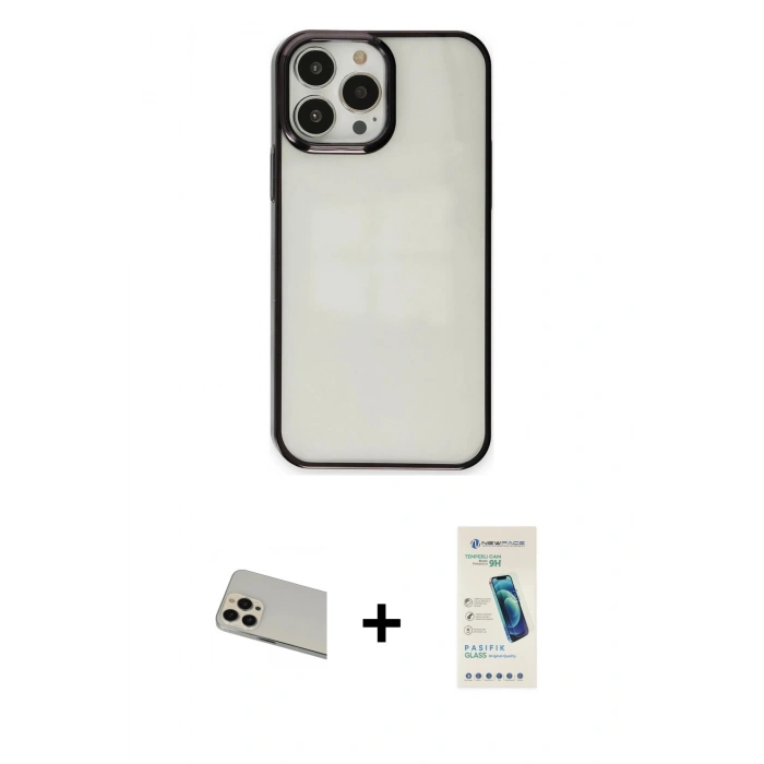 MARSİLYAN™- iPhone 13 Pro Max Kılıf Doruk Doku Prime - Şeffaf Pasifik Cam Ekran Koruyucu + Rainbow Kamera Lens Koruma Cam - REGD