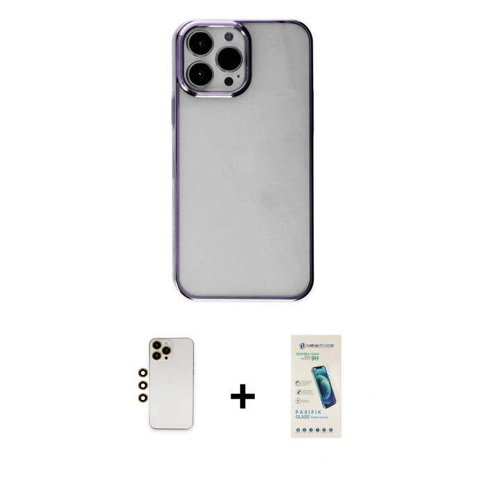 MARSİLYAN™- iPhone 13 Pro Max Kılıf Doruk Doku Prime - Şeffaf Pasifik Cam Ekran Koruyucu + Shine Kamera Lens - GD