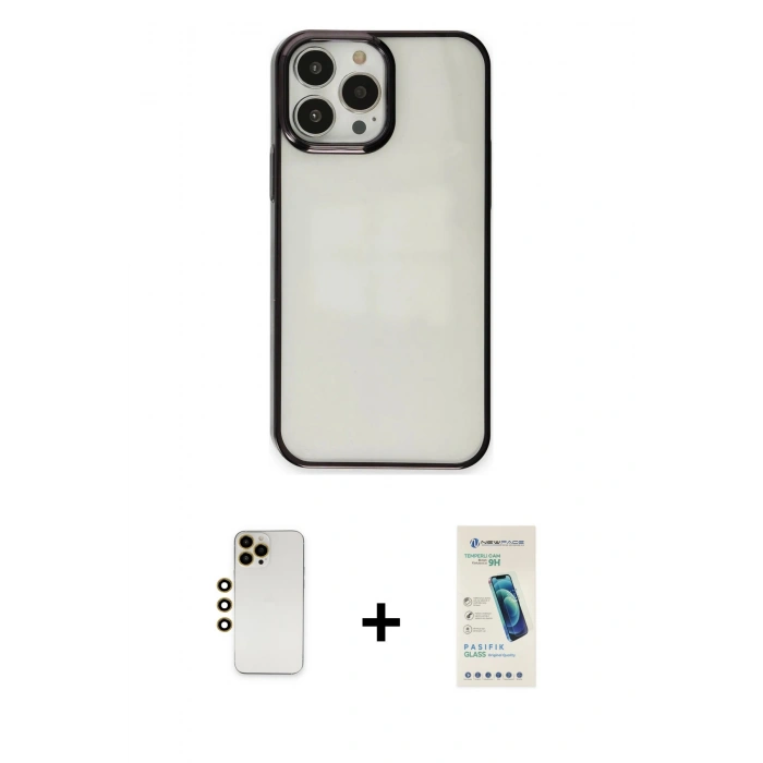 MARSİLYAN™- iPhone 13 Pro Max Kılıf Doruk Doku Prime - Şeffaf Pasifik Cam Ekran Koruyucu + Shine Kamera Lens - GD