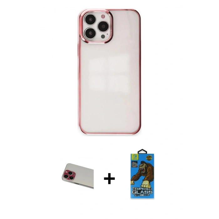 MARSİLYAN™- iPhone 13 Pro Max Kılıf Doruk Doku Prime - Siyah 18D Cam Ekran Koruyucu + Rainbow Kamera Lens Koruma Cam - KI