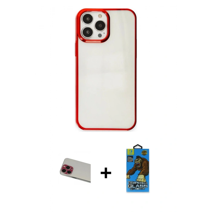 MARSİLYAN™- iPhone 13 Pro Max Kılıf Doruk Doku Prime - Siyah 18D Cam Ekran Koruyucu + Rainbow Kamera Lens Koruma Cam - KI