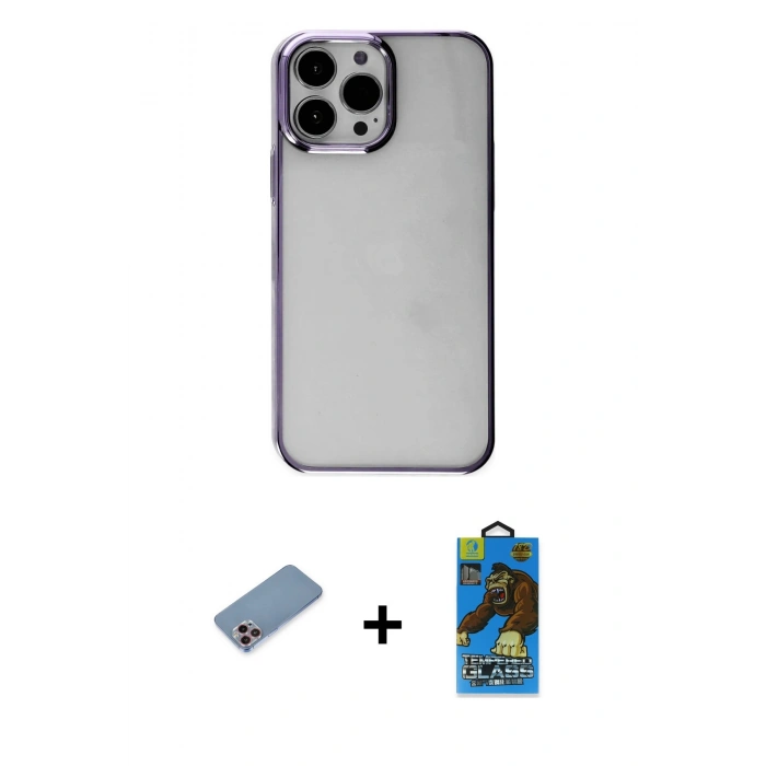MARSİLYAN™- iPhone 13 Pro Max Kılıf Doruk Doku Prime - Siyah 18D Cam Ekran Koruyucu + Shine Kamera Lens Koruma Cam - PE