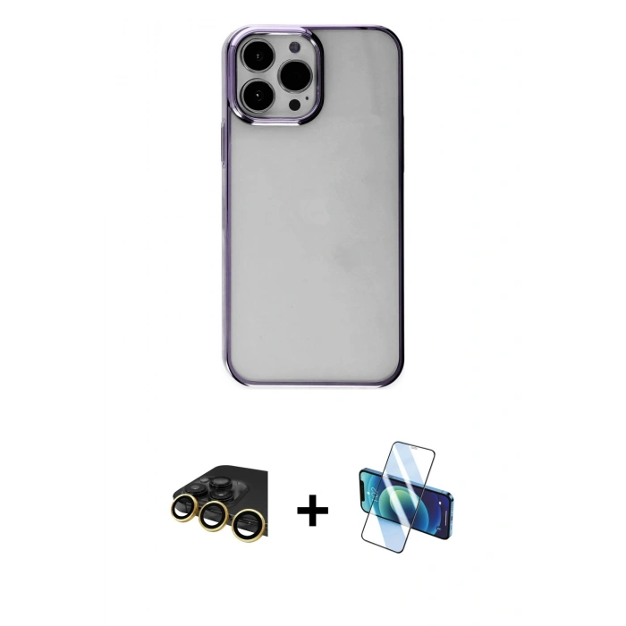 MARSİLYAN™- iPhone 13 Pro Max Kılıf Doruk Doku Prime - Siyah 3D Antistatik Cam Ekran Koruyucu + Raze Metal Kamera Lens - GD