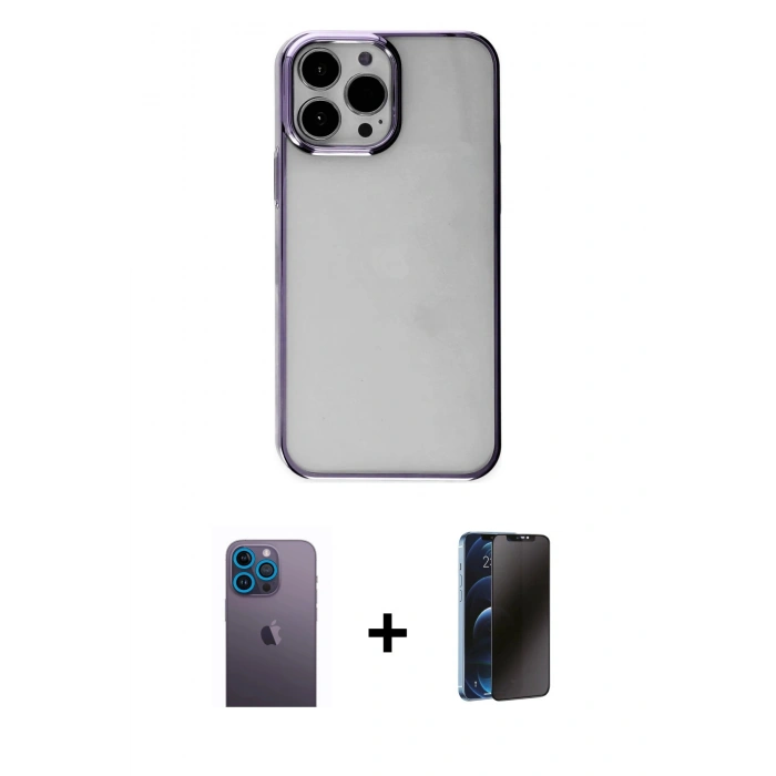 MARSİLYAN™- iPhone 13 Pro Max Kılıf Doruk Doku Prime - Siyah 3D Antistatik Hayalet Cam Ekran Koruyucu + Neon Fosforlu Kamera Lens - MI