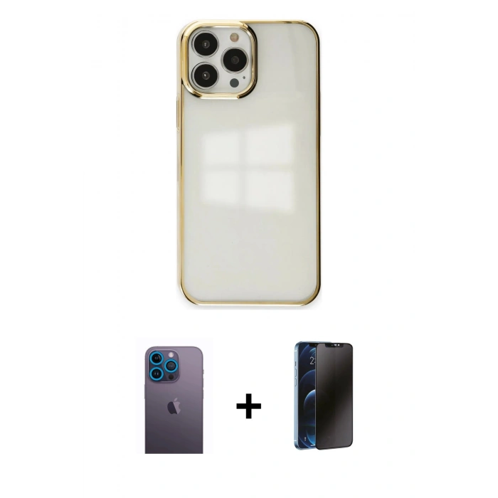 MARSİLYAN™- iPhone 13 Pro Max Kılıf Doruk Doku Prime - Siyah 3D Antistatik Hayalet Cam Ekran Koruyucu + Neon Fosforlu Kamera Lens - MI