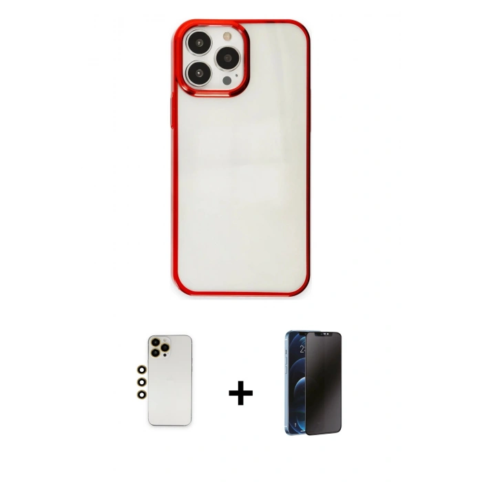 MARSİLYAN™- iPhone 13 Pro Max Kılıf Doruk Doku Prime - Siyah 3D Antistatik Hayalet Cam Ekran Koruyucu + Shine Kamera Lens - GD