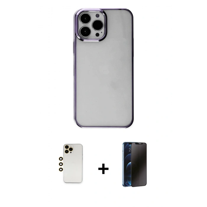 MARSİLYAN™- iPhone 13 Pro Max Kılıf Doruk Doku Prime - Siyah 3D Antistatik Hayalet Cam Ekran Koruyucu + Shine Kamera Lens - GD