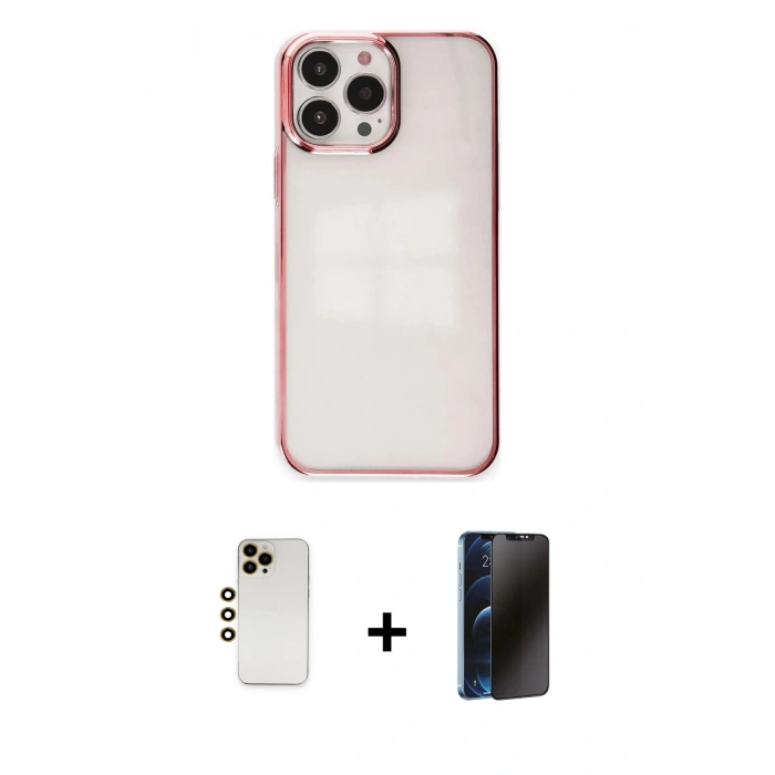 MARSİLYAN™- iPhone 13 Pro Max Kılıf Doruk Doku Prime - Siyah 3D Antistatik Hayalet Cam Ekran Koruyucu + Shine Kamera Lens - GD