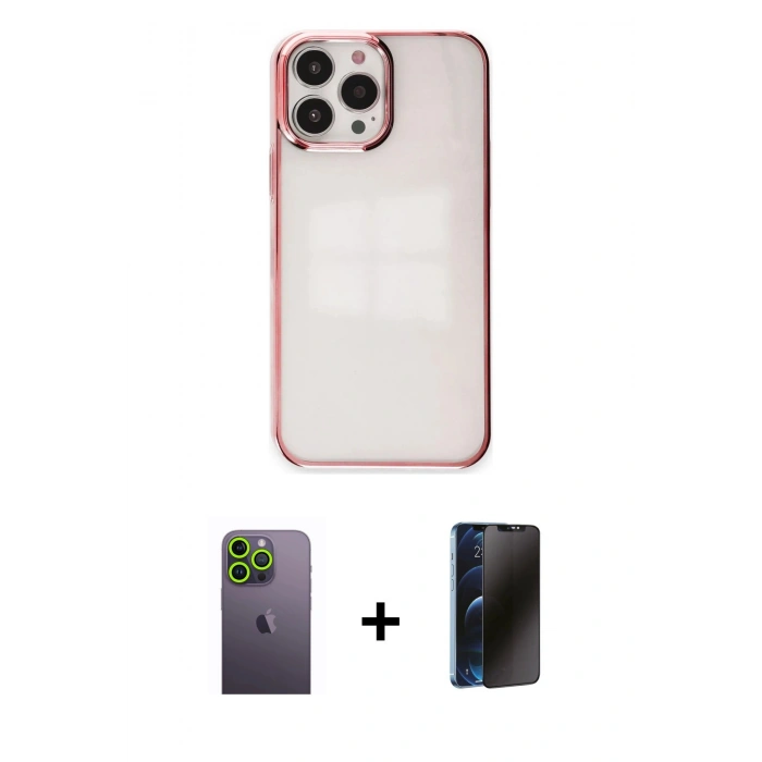MARSİLYAN™- iPhone 13 Pro Max Kılıf Doruk Doku Prime - Siyah 3D Antistatik Hayalet Cam Ekran Koruyucu + Neon Fosforlu Kamera Lens - YL