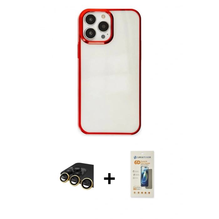 MARSİLYAN™- iPhone 13 Pro Max Kılıf Doruk Doku Prime - Siyah 6D Mat Seramik Hayalet Nano Ekran Koruyucu + Raze Metal Kamera Lens - GD