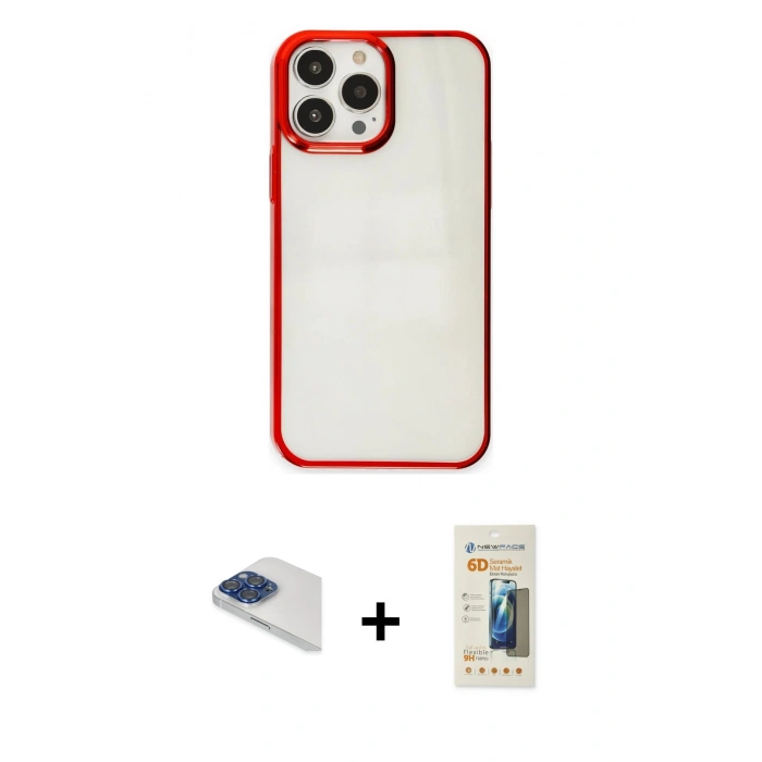 MARSİLYAN™- iPhone 13 Pro Max Kılıf Doruk Doku Prime - Siyah 6D Mat Seramik Hayalet Nano Ekran Koruyucu + Pers Alüminyum Kamera Lens - LT