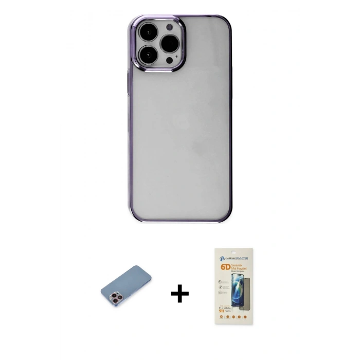 MARSİLYAN™- iPhone 13 Pro Max Kılıf Doruk Doku Prime - Siyah 6D Mat Seramik Hayalet Nano Ekran Koruyucu + Shine Kamera Lens Koruma Cam - PE