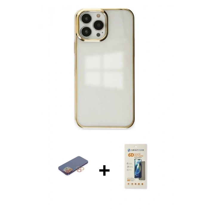 MARSİLYAN™- iPhone 13 Pro Max Kılıf Doruk Doku Prime - Siyah 6D Mat Seramik Hayalet Nano Ekran Koruyucu + Renkli Kamera Lens Koruma Cam - TU