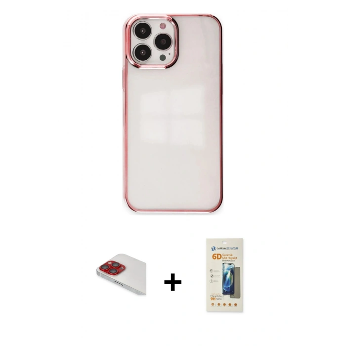 MARSİLYAN™- iPhone 13 Pro Max Kılıf Doruk Doku Prime - Siyah 6D Mat Seramik Hayalet Nano Ekran Koruyucu + Pers Alüminyum Kamera Lens - KI