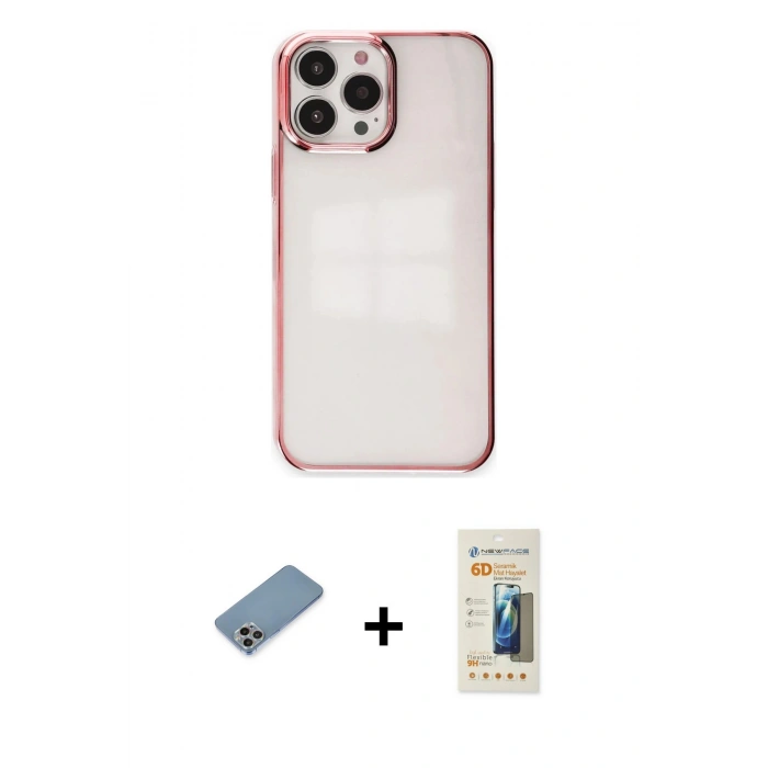 MARSİLYAN™- iPhone 13 Pro Max Kılıf Doruk Doku Prime - Siyah 6D Mat Seramik Hayalet Nano Ekran Koruyucu + Shine Kamera Lens Koruma Cam - GI