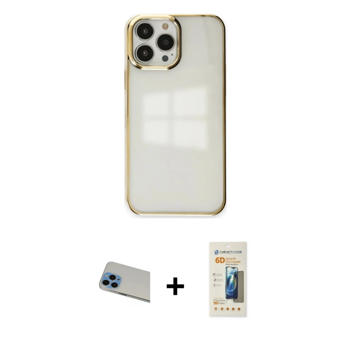 MARSİLYAN™- iPhone 13 Pro Max Kılıf Doruk Doku Prime - Siyah 6D Mat Seramik Hayalet Nano Ekran Koruyucu + Rainbow Kamera Lens Koruma Cam - MI