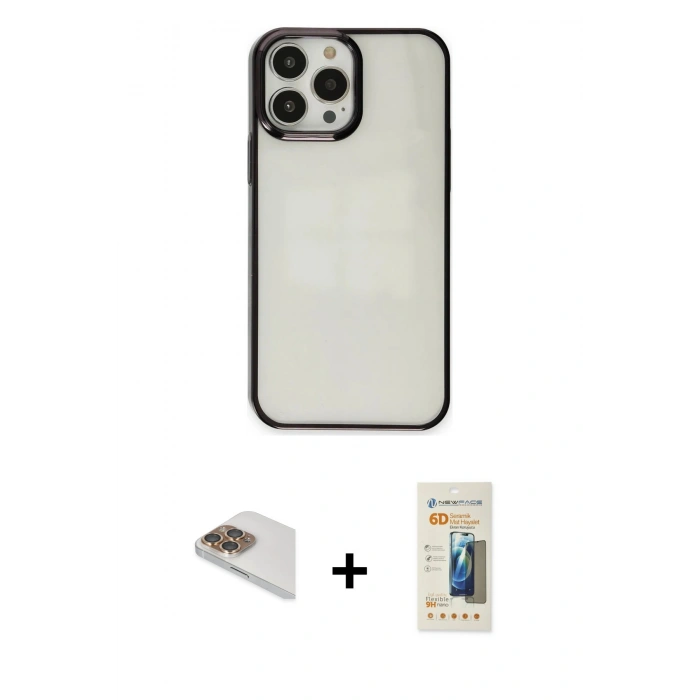 MARSİLYAN™- iPhone 13 Pro Max Kılıf Doruk Doku Prime - Siyah 6D Mat Seramik Hayalet Nano Ekran Koruyucu + Pers Alüminyum Kamera Lens - GD